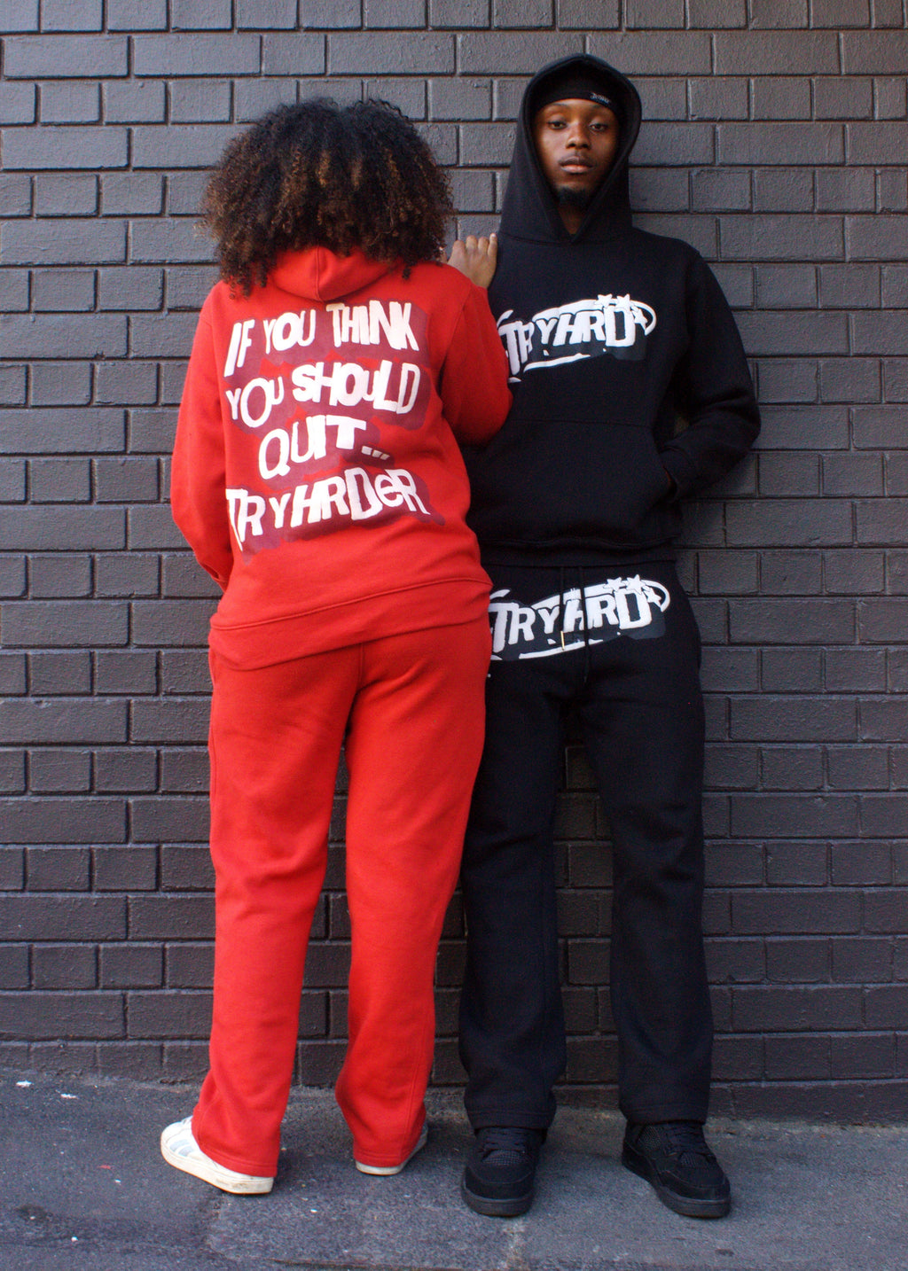 TryHrder Tracksuit in red: puff print hoodie and joggers