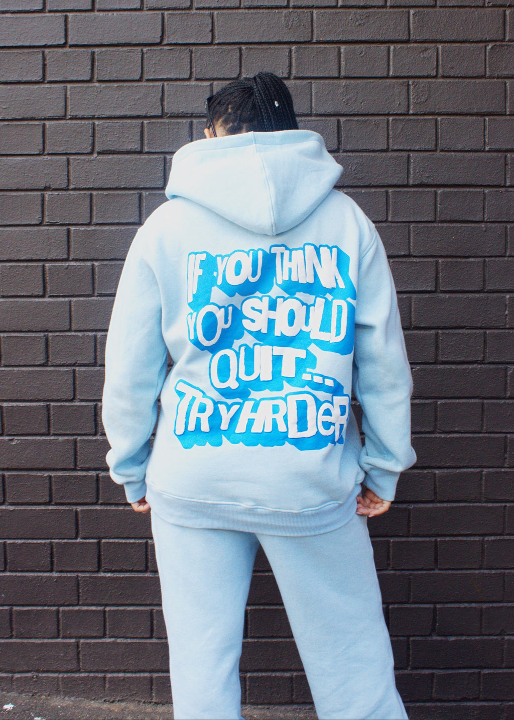 TryHrder Tracksuit in blue: puff print hoodie and joggers
