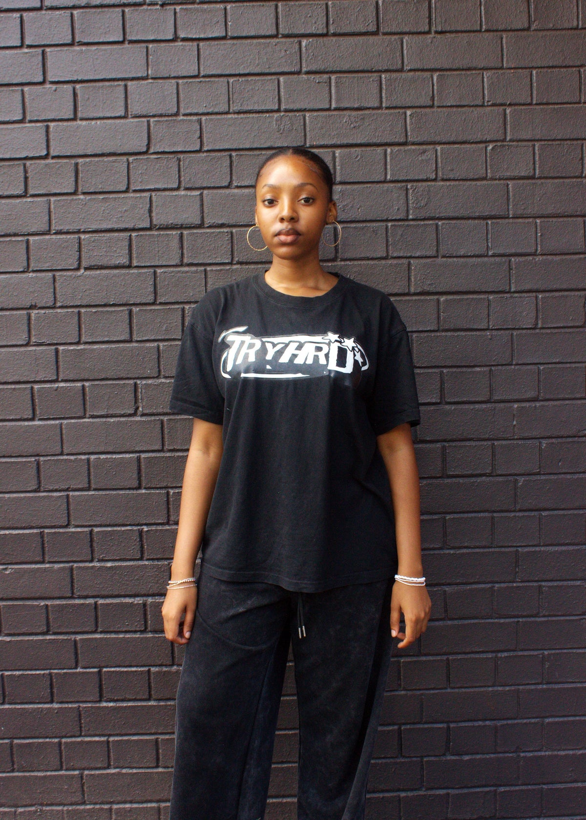 TryHrd Tee: black logo T-shirt