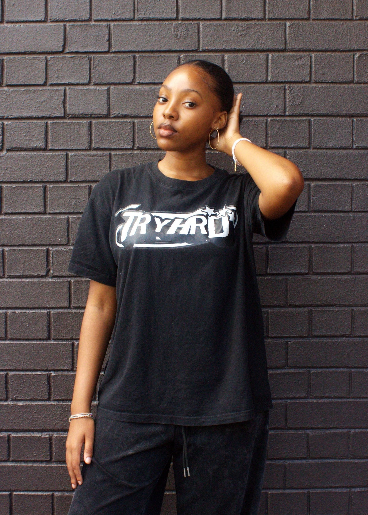 TryHrd Tee: black logo T-shirt