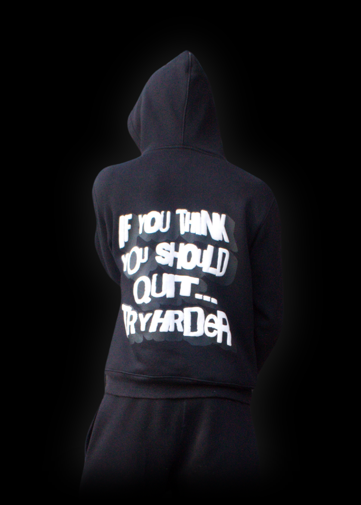 TryHrder Tracksuit in black: puff print hoodie and joggers