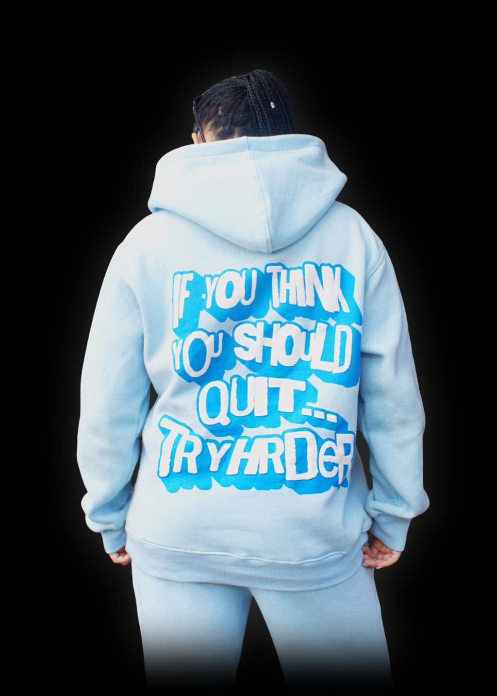 TryHrder Tracksuit in blue: puff print hoodie and joggers