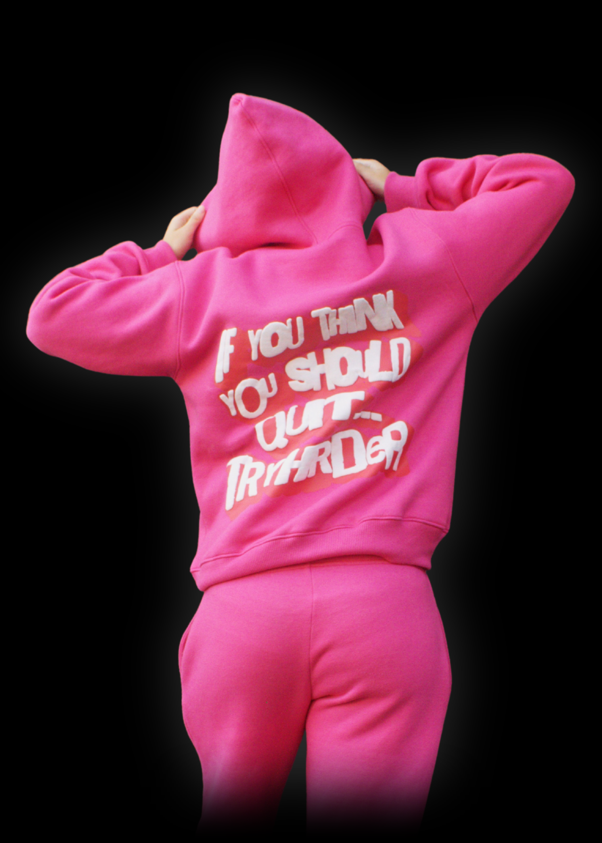 TryHrder Tracksuit in pink: puff print hoodie and joggers