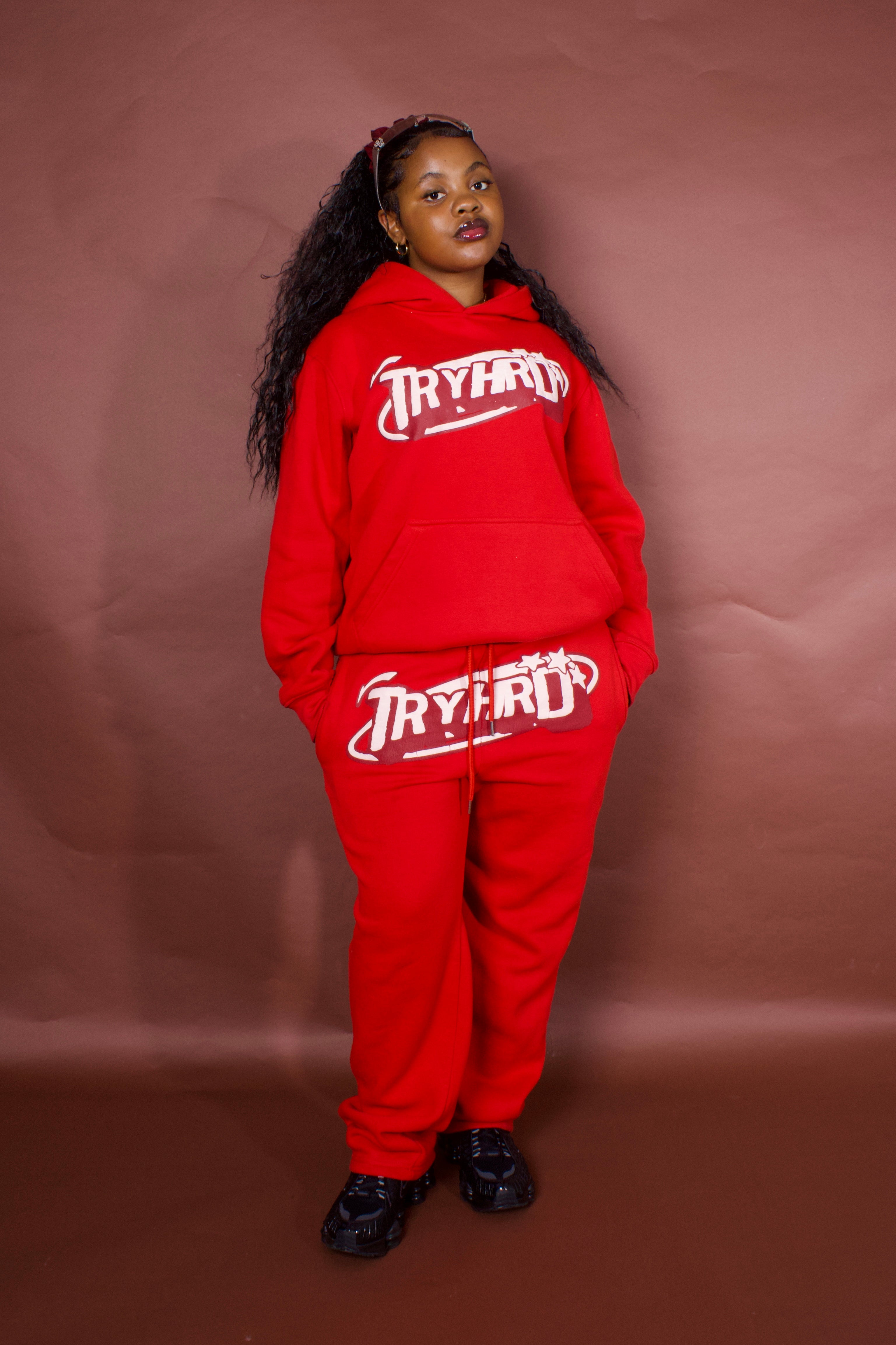 TYSQ Puff-Print Tracksuit - Red